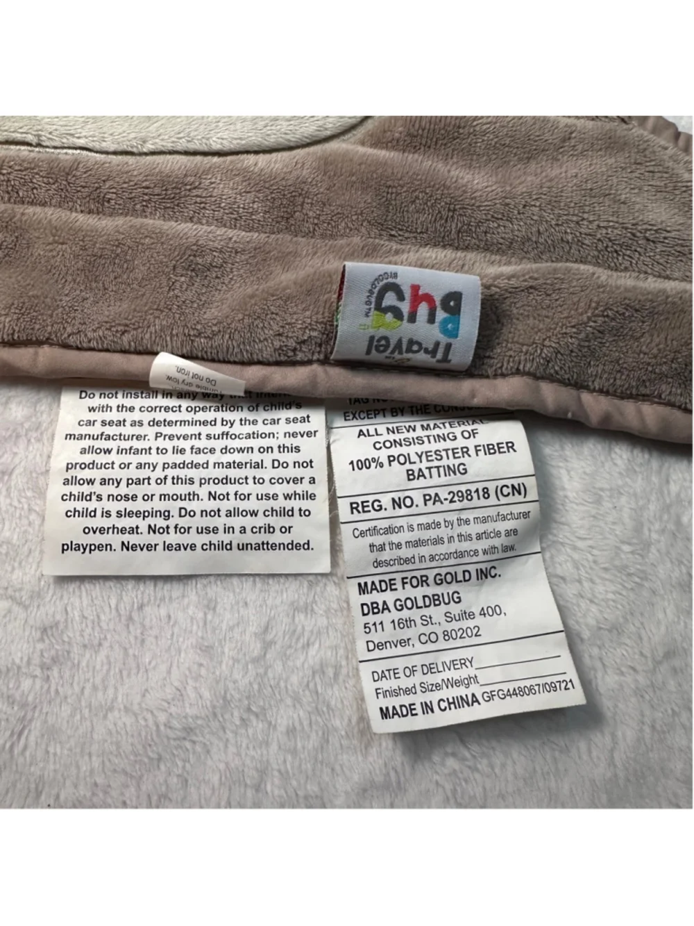 Goldbug Bear Car Seat Head Support Baby Infant Insert Brown Beige Plush